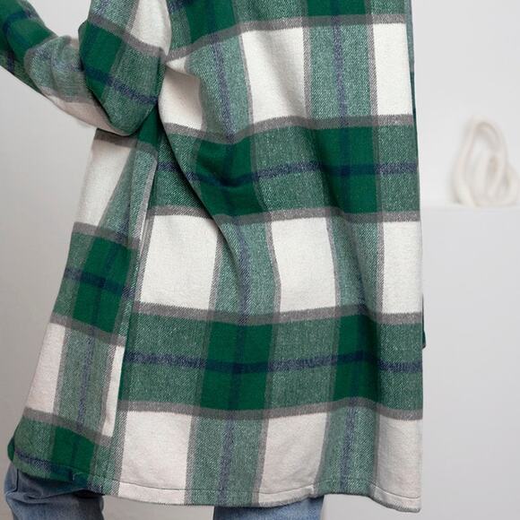 DOUBLE TAKE Green Blue Plaid Button Up Jacket Pockets Fall NEW Misses - Picture 6 of 6